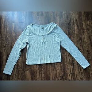 Wild Fable Cropped Shirt Womens Size Large Gray Solid Long Sleeve Ribbed Blouse